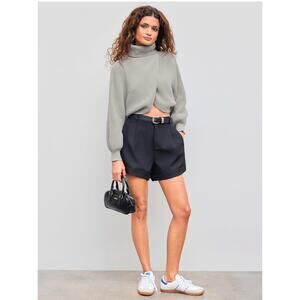 Cider Gray Sweeter Women Size L Turtleneck Lg Sleeves Basic High Neck Knitted